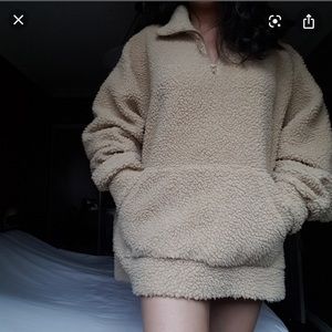 OAK+FORT BLACK HALF ZIP TEDDY SWEATER